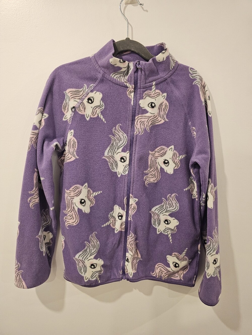 🧸2/20$ H&M Purple Unicorn Fleece Zip-up Jacket Size 8 Girl